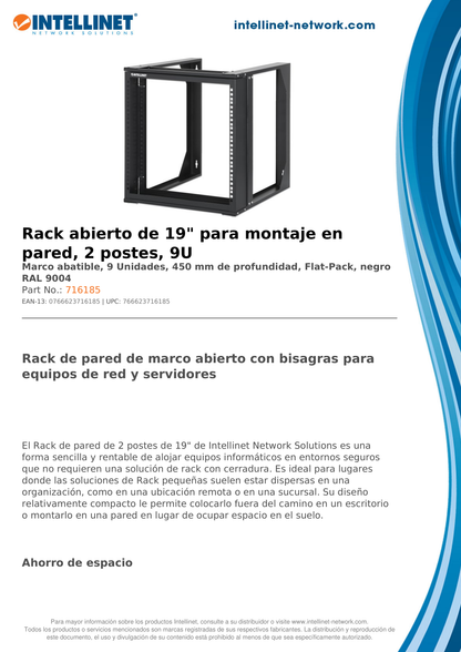 Rack Intellinet 19 9U Mural Abierto 500x450 FlatPack