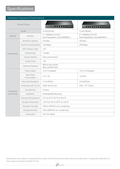 Switch TP-Link TL-SG108-M2 metálico escritorio 8 puertos RJ45 hasta 2.5 Gbps Multi-Gig no adminsitrable operación sileciosa