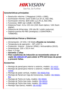 Domo PTZ TURBOHD 2 Megapixel (1080P) / 32X Zoom / 150 mts IR / Exterior IP66 / IK10 / WDR 120 dB / Ultra Baja Iluminación