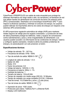 UPS de 850 VA/510 W, Topología Línea Interactiva, Entrada 120 Vca NEMA 5-15P, Onda Senoidal Pura, Tipo Torre, Con 10 Tomas NEMA 5-15R