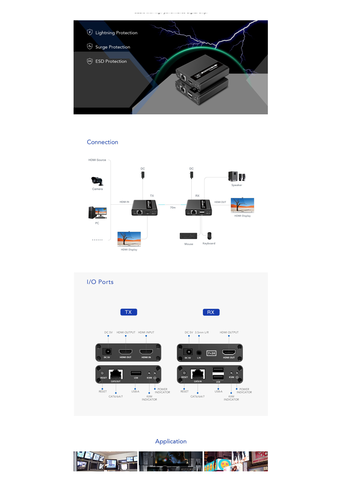 Kit extensor KVM (HDMI y USB) | 40m 4k@30Hz 40m | 1080P@60Hz | Cat 6, 6a y 7 | CERO LATENCIA | HDR | Salida Loop | Uso 24/7 | Salida de audio de 3.5mm | Transmite el Video y Controla tu DVR vía USB a distancia.