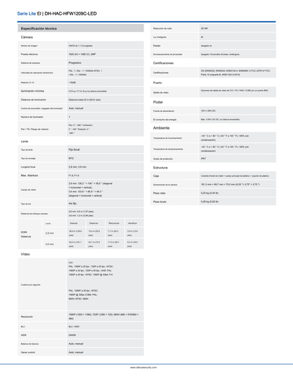 Camara dahua DH-HAC-HFW1209CN-A-LED bullet full color 1080 p lente 2.8mm IR 20 m metalica exterior e interior 106 gds de apertura con microfono