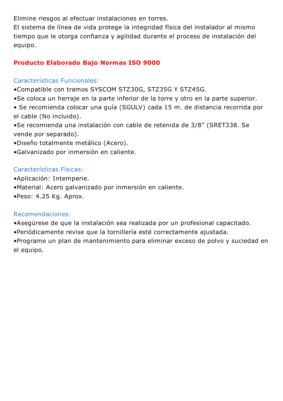 Par de Herrajes para sujeción de línea de vida para STZ30G, STZ35G y STZ45.