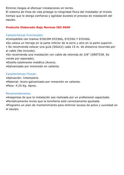 Par de Herrajes para sujeción de línea de vida para STZ30G, STZ35G y STZ45.