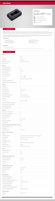 UPS interactivo CyberPower AVRG750LCD 750VA/450W AVR LCD 12 NEMA 5-15R (6 con respaldo batería) 1x USB tipo B