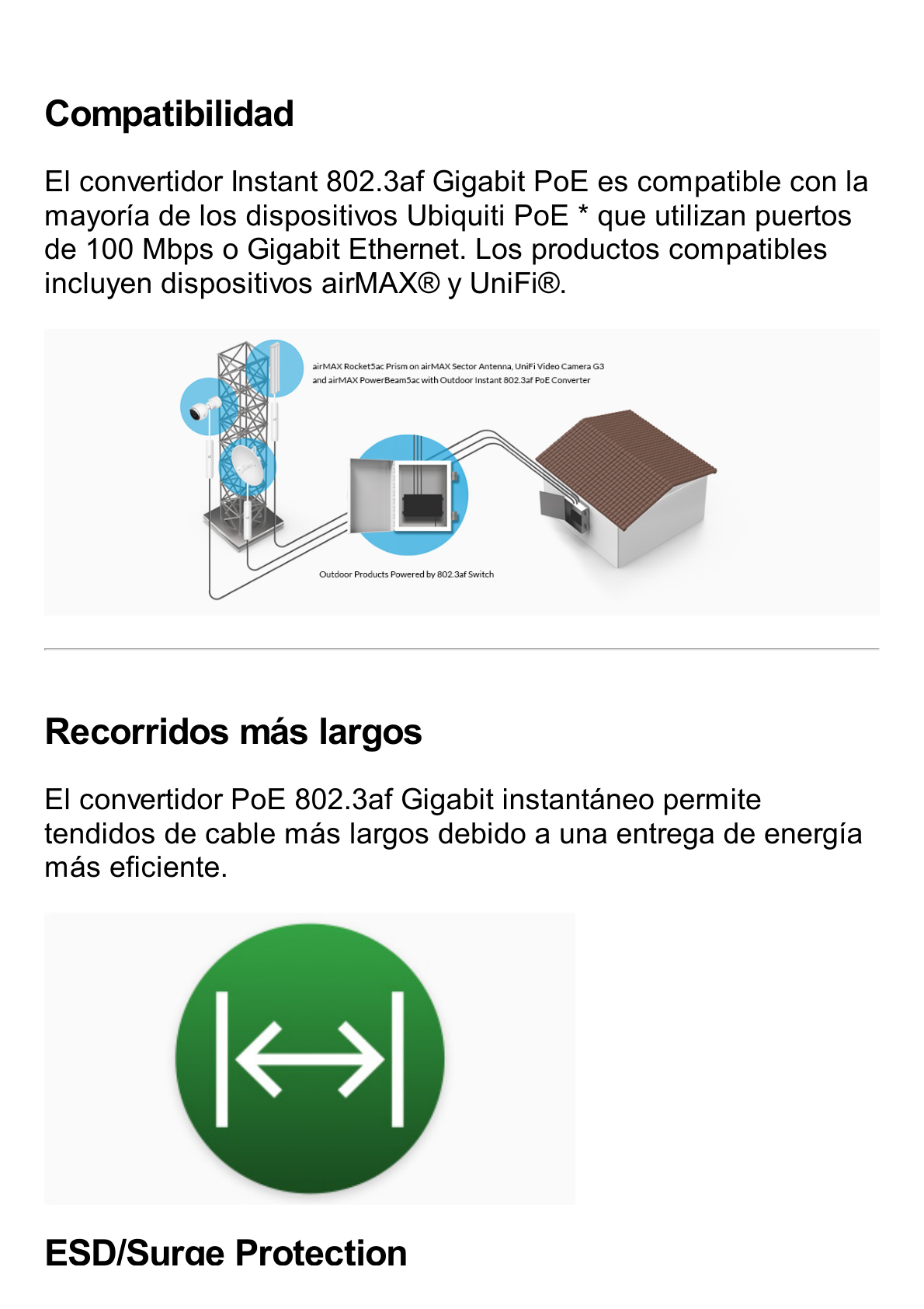 Adaptador Instantáneo Gigabit para Exterior de PoE 802.3af a 24 V 0.5 A Pasivo