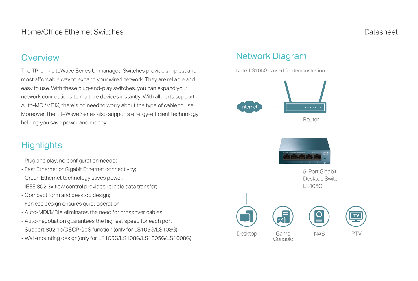 Switch TP-Link LS1008 de escritorio 8 puertos 10/100M no administrable carcasa de plástico tecnología Green Ethernet