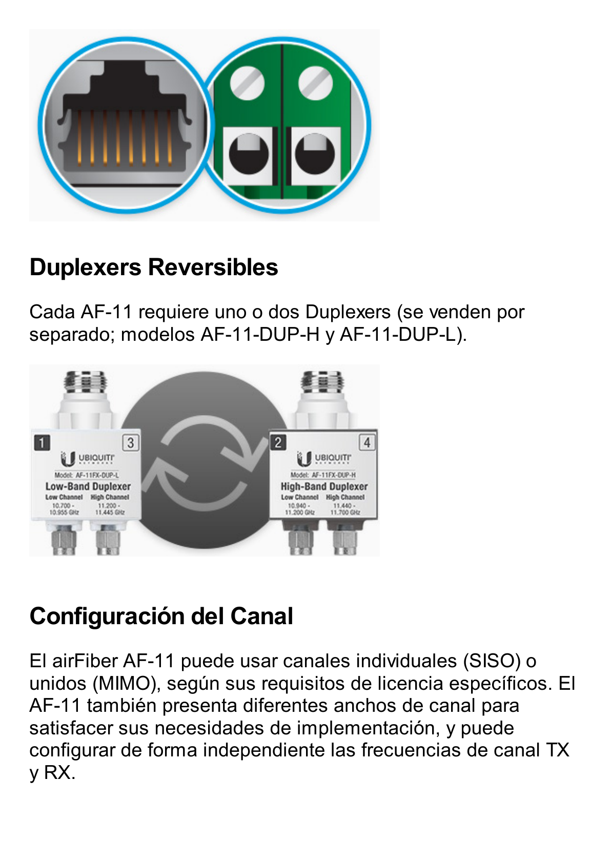 Radio de Backhaul de alta capacidad hasta 1.2 Gbps, banda licenciada 11 GHz (10.7-11.7 GHz), Incluye antena AF-11G35 y un duplexer banda baja AF-11-DUP-L