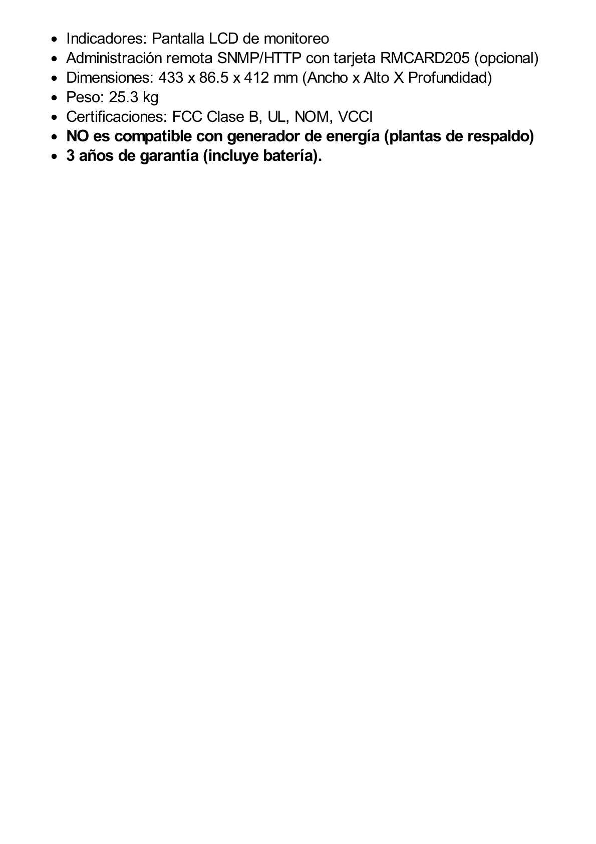 UPS de 1500 VA/1500 W, Topología Línea Interactiva, Entrada 120 Vca NEMA 5-15P, Onda Senoidal Pura, Torre o Rack 2 UR, Con 8 Tomas NEMA 5-15R