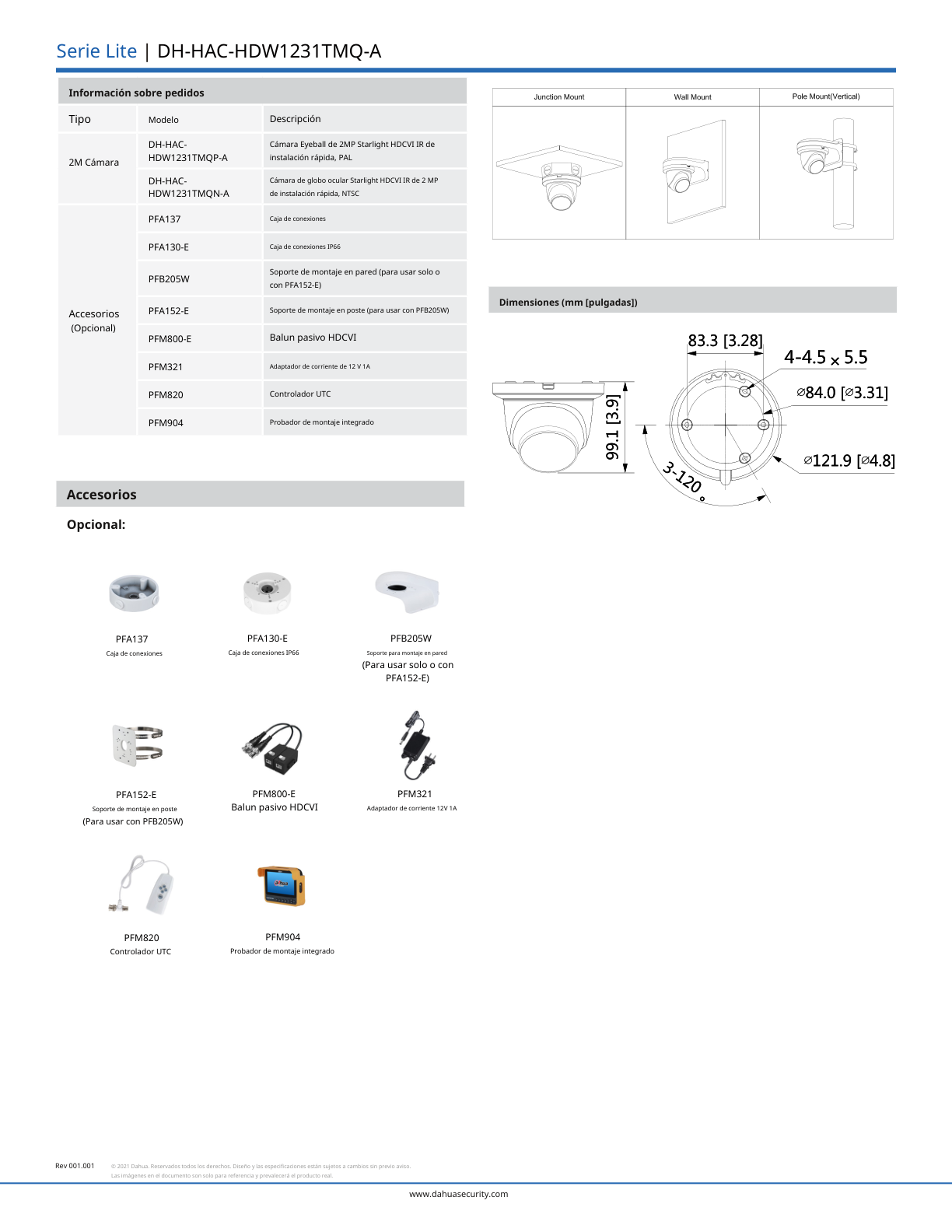 Camara Dahua DH-HAC-HDW1231TMQN-A domo 1080p lente 2.8 mm IR 60 m plastico  microfono 107 gds apertura IP67