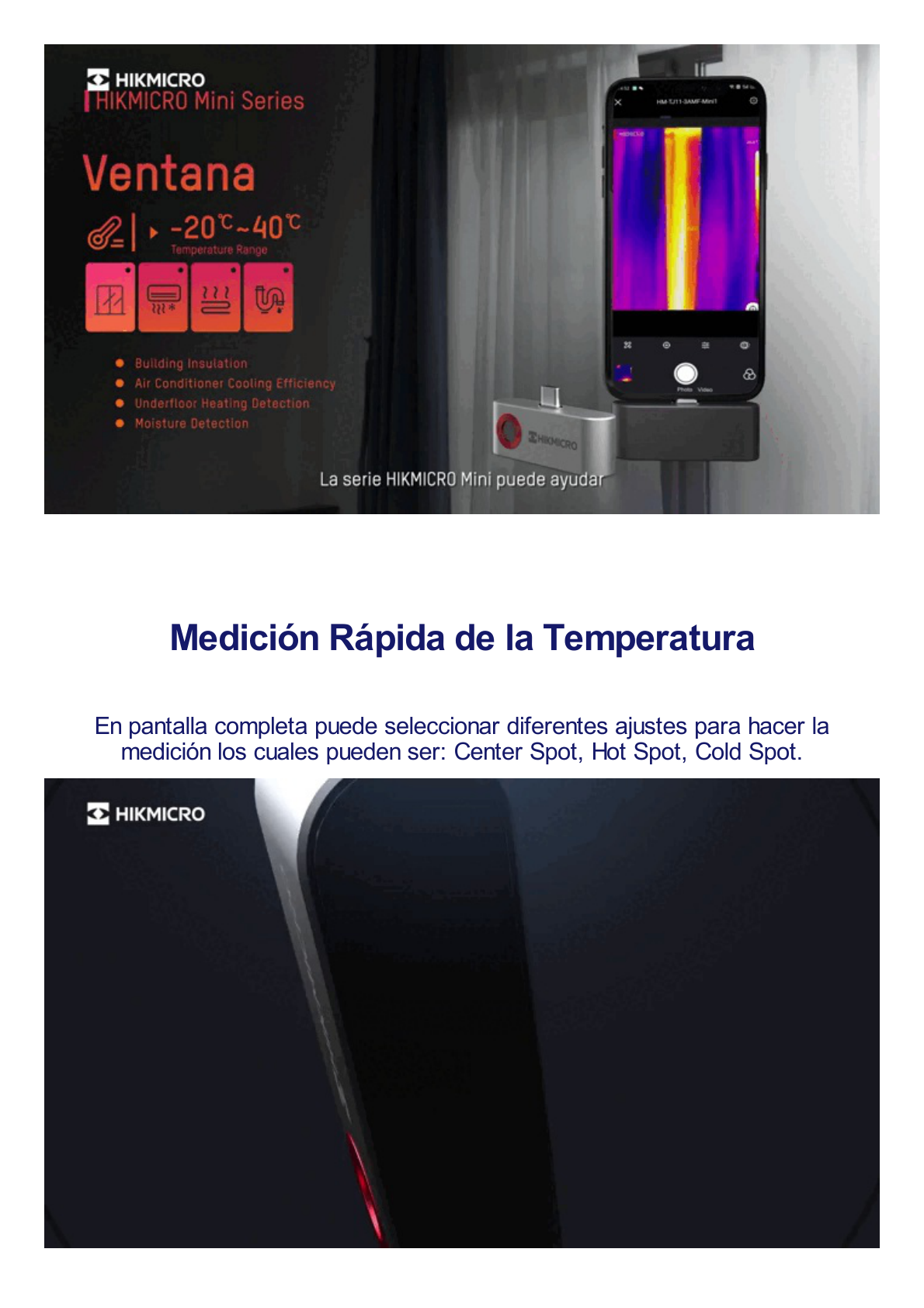 MINI2 - Cámara Termográfica Portátil para Celulares (Android) /  Conector Tipo USB - C / Lente 3.5 mm / IP40  / JPEG (Imagen) / Video (MP4) / Rango de Medición de -20°C a 350°C