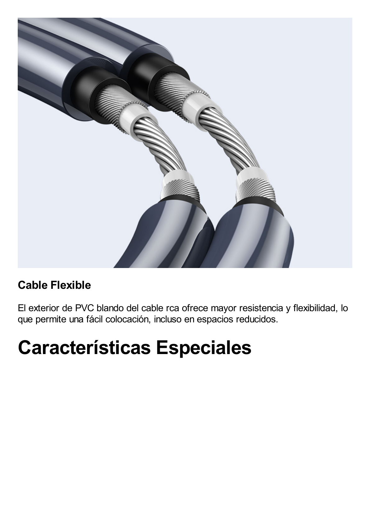 Cable de Audio 2 RCA Macho a 2 RCA Macho / 3 Metros / Color Negro / Alta Calidad /Anillos de goma para asegurar un agarre firme al instalar o quitar el cable