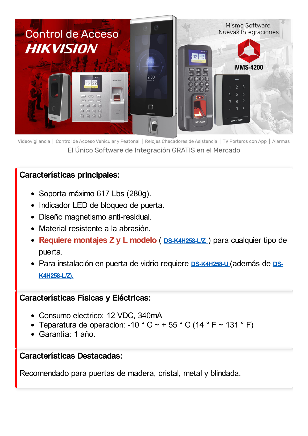 Chapa Magnética de 617 Lbs (280 Kg) / Montaje en Puerta Normal o de Vidrio / Certificado CE /  Uso en Interior / Indicador LED / Magnetismo Anti-residual