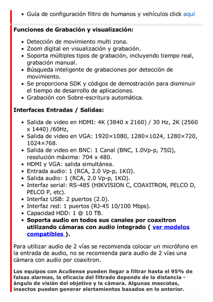 DVR 8 Canales TurboHD + 8 Canales IP / 8 Megapixel (4K) / Acusense (Evita Falsas Alarmas) / Audio por Coaxitron / 1 Bahía de Disco Duro / H.265+