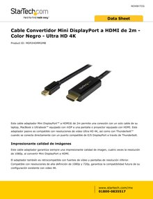 CABLE STARTECH DE 2M NEGRO MINI DISPLAYPORT A HDMI DE 2M-UlTRA HD 4K-1 X MINI DISPLAYPORT MACHO AUDIO  VIDEO DIGITAL-1 X HDMI