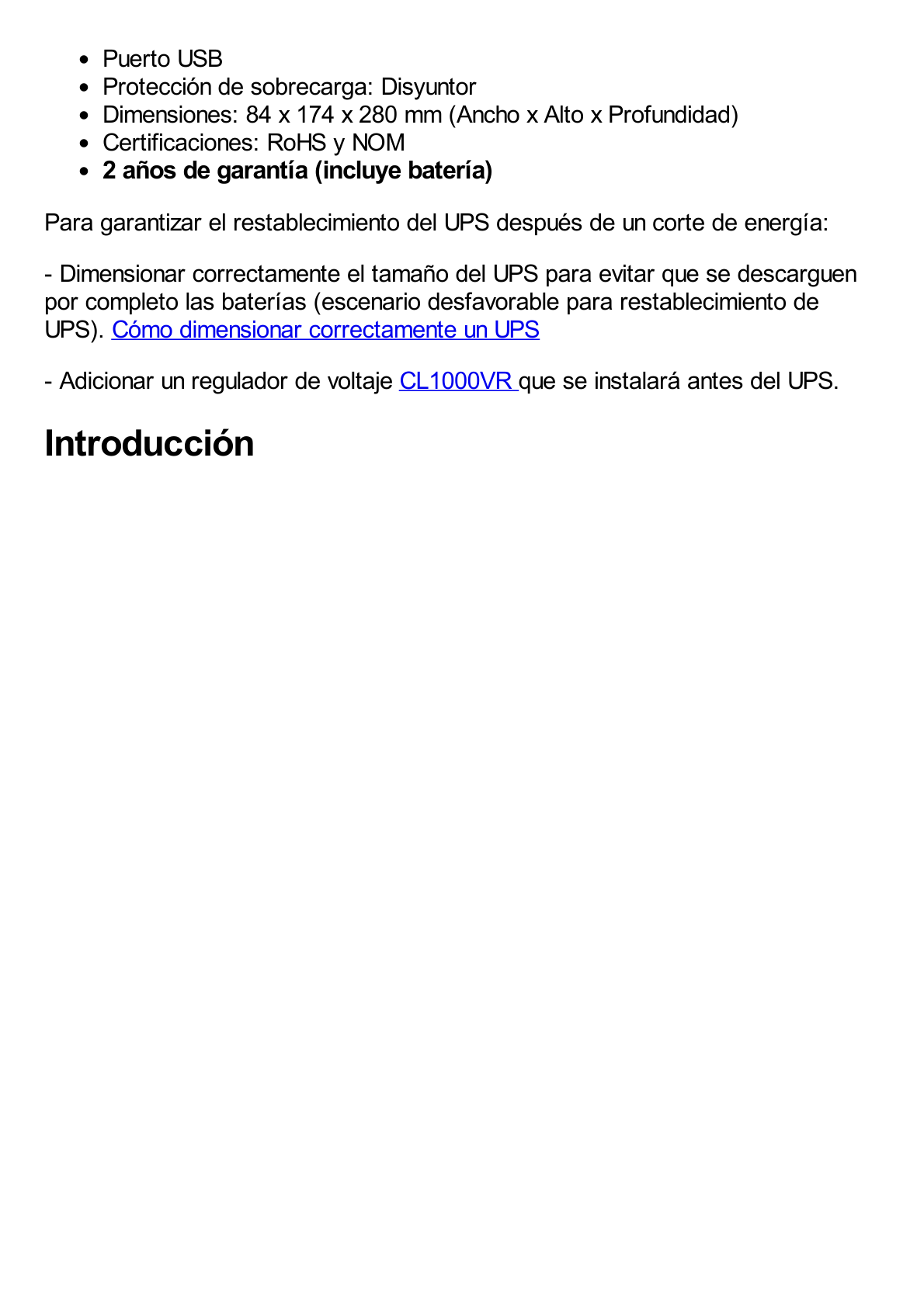 UPS de 1000 VA/500 W, Topología Línea Interactiva, Entrada 120 Vca  NEMA 5-15P, y 8 Salidas NEMA 5-15R, Puerto USB, Con Regulador de Voltaje (AVR)