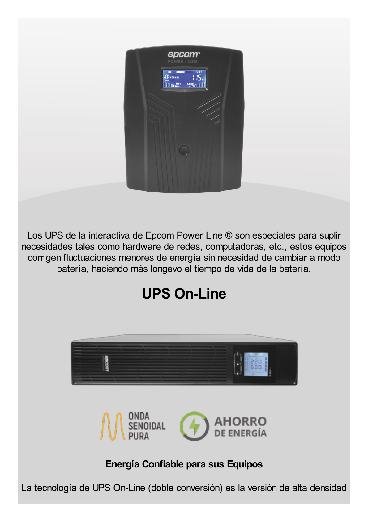 UPS de 1000VA/900W / Topología On-Line Doble Conversión / Entrada y Salida de 120 Vca / Clavija de Entrada NEMA 5-15P / Pantalla LCD Configurable /Formato Rack/Torre