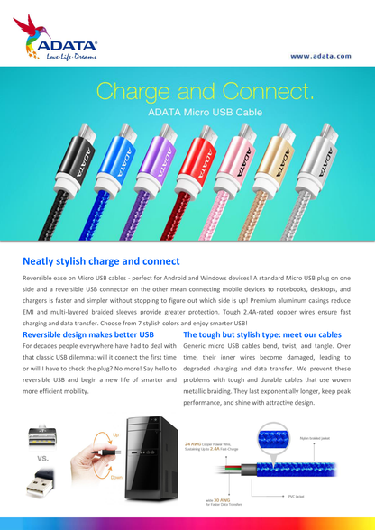 CABLE ADATA USB - MICRO USB 100CM  AMUCAL-100CMK-CBK NEGRO