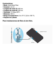 UFiber Módulo SFP+ 10G, transceptor MiniGibic MultiModo 10 Gbps, distancia 300m, conectores LC, paquete de 2 piezas