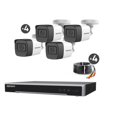 Kit TURBOHD 5 Megapixel / DVR 4 Canales / 4 Cámaras de 5 Megapixel con Micrófono Integrado / 4 Cables 18 Metros / Fuente de Poder Profesional