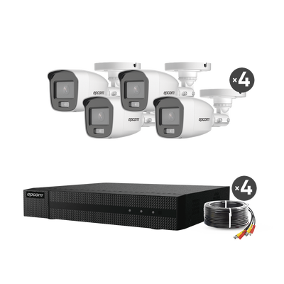 Kit TurboHD 1080p / DVR 4 Canales / 4 Cámaras Bala ColorVu con Microfono Integrado / Fuente de Poder / Accesorios de Instalación