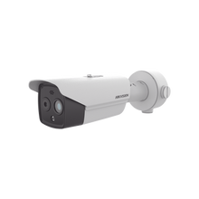 Bala IP Dual / Térmica 6.9 mm (256 x 192) / Óptico 6.4 mm (4 Megapixel) / 30 mts IR / Exterior IP67 / PoE / Termométrica / Detección de Temperatura / Sirena y Luz Intermitente Integrada / microSD