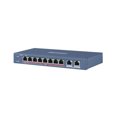 Switch PoE+ / No Administrable / 7 Puertos 100 Mbps PoE+ / 1 Puerto 100 Mbps PoE++ (60 W) / 2 Puertos 1000 Mbps Uplink / PoE hasta 250 Metros / 110 Watts