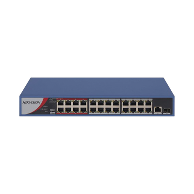 Switch PoE+ / No Administrable / 24 Puertos 10/100 Mbps PoE+ / 1 Puerto 10/100/1000 Mbps + 1 Puerto SFP Uplink / PoE hasta 250 metros / 230 W