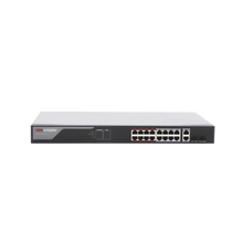 Switch Monitoreable PoE+ / 16 puertos 100 Mbps PoE+ / 2 Puertos 1000 Mbps Uplink + 2 Puertos SFP de Uplink / PoE hasta 250 Metros / Conexión Remota desde Hik-PartnerPro / 230 Watts