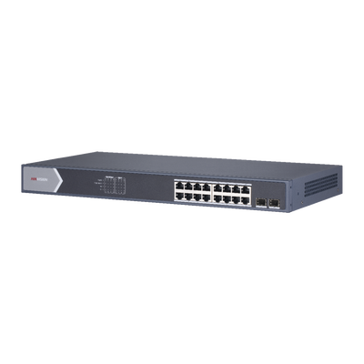 Switch Gigabit PoE+ / Monitoreable / 16 Puertos 1000 Mbps PoE+ / 1 Puerto 1000 Mbps de Uplink / 1 Puerto SFP /  Configuración Remota desde Hik-PartnerPro / Modo Extendido hasta 300 Metros / 130 Watts