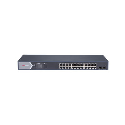 Switch Gigabit PoE+ / Administrable / 24 Puertos 1000 Mbps PoE+ / 2 Puertos SFP / Configuración Remota desde Hik-PartnerPro / PoE Extendido 250 Metros / 370 Watts