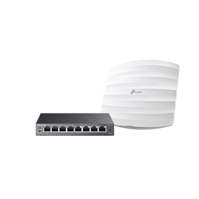 Kit de access point EAP245 y switch PoE TL-SG108PE, doble banda AC, hasta 1750 Mbps, 1 puerto Gigabit