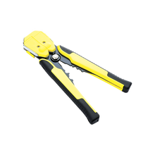 Pinza multifuncional Pelacables, con terminal de pestaña, prensado automático de color amarillo.