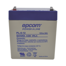 Batería 12 Vcc / 5 Ah / UL / Tecnología AGM-VRLA / Para uso en equipo electrónico Alarmas de intrusión / Incendio/ Control de acceso / Video Vigilancia / Terminales F1 / Cargador recomendado CHR-80.