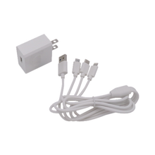 Cargador de pared USB de 5 Vcc 2A / Multi-puertos / USB-C / Micro USB / Tipo C / Lightning (iPhone) / Extensión de cable 1.2 metros