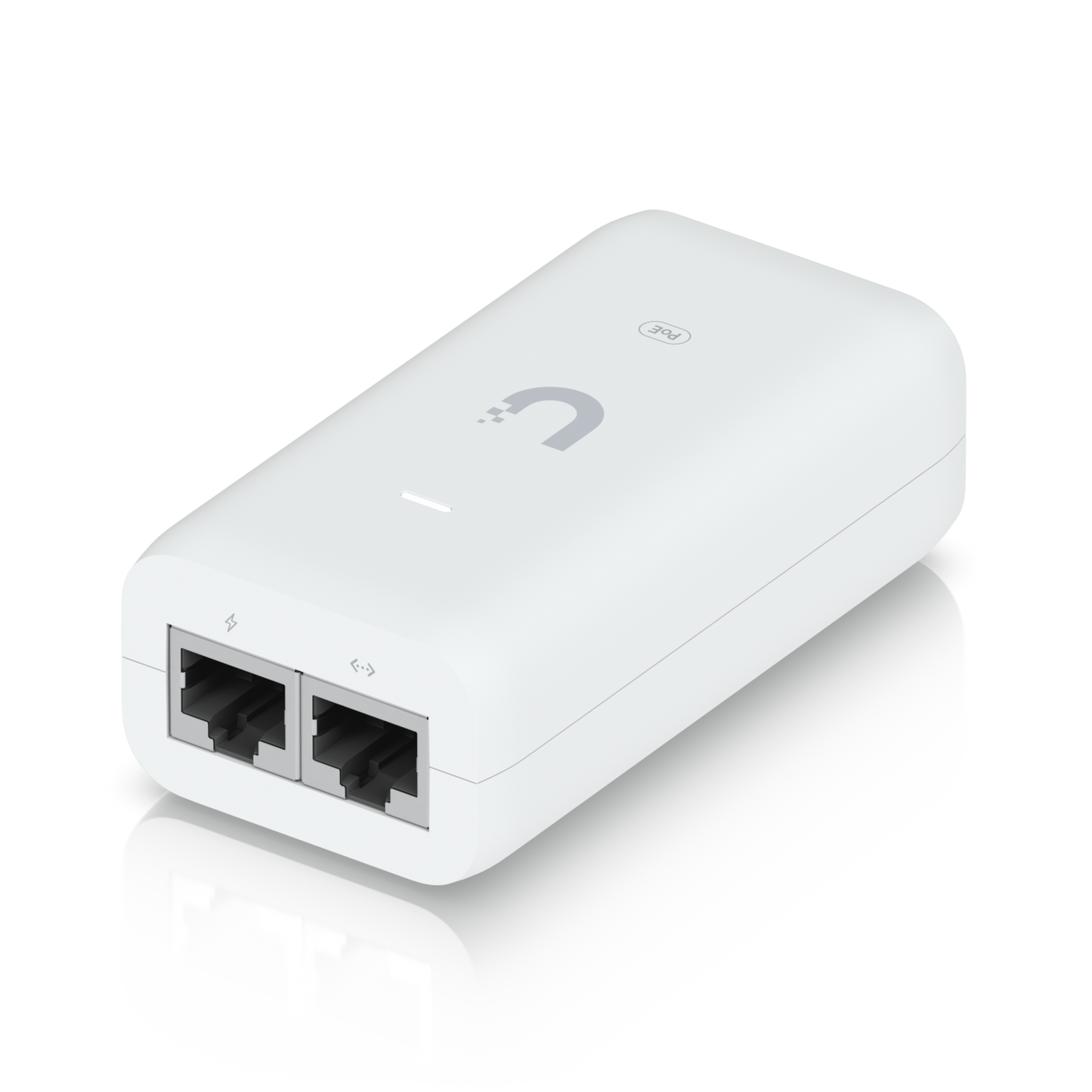 Adaptador PoE Ubiquiti U-POE-AF 48 VDC a0.32 2 puertos RJ45 gigabit 100-240 VAC  50/60Hz color blanco compatible equipos con UniFi