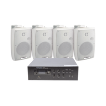 KIT de Amplificador de 120W para Escritorio | 4 Altavoces de Pared color Blanco 2.5W - 20W | Sistema 70/100V