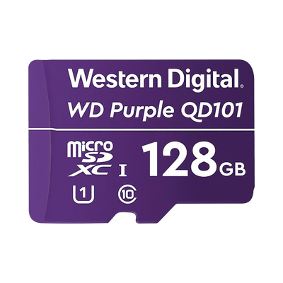 Memoria microSD de 128 GB PURPLE, Especializada Para Videovigilancia, 10 VECES MAYOR DURACIÓN, 3 AÑOS DE GARANTIA