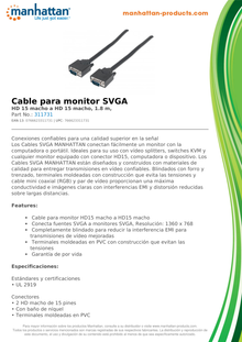 CABLE MANHATTAN PARA MONITOR SVGA 1.8M M-M