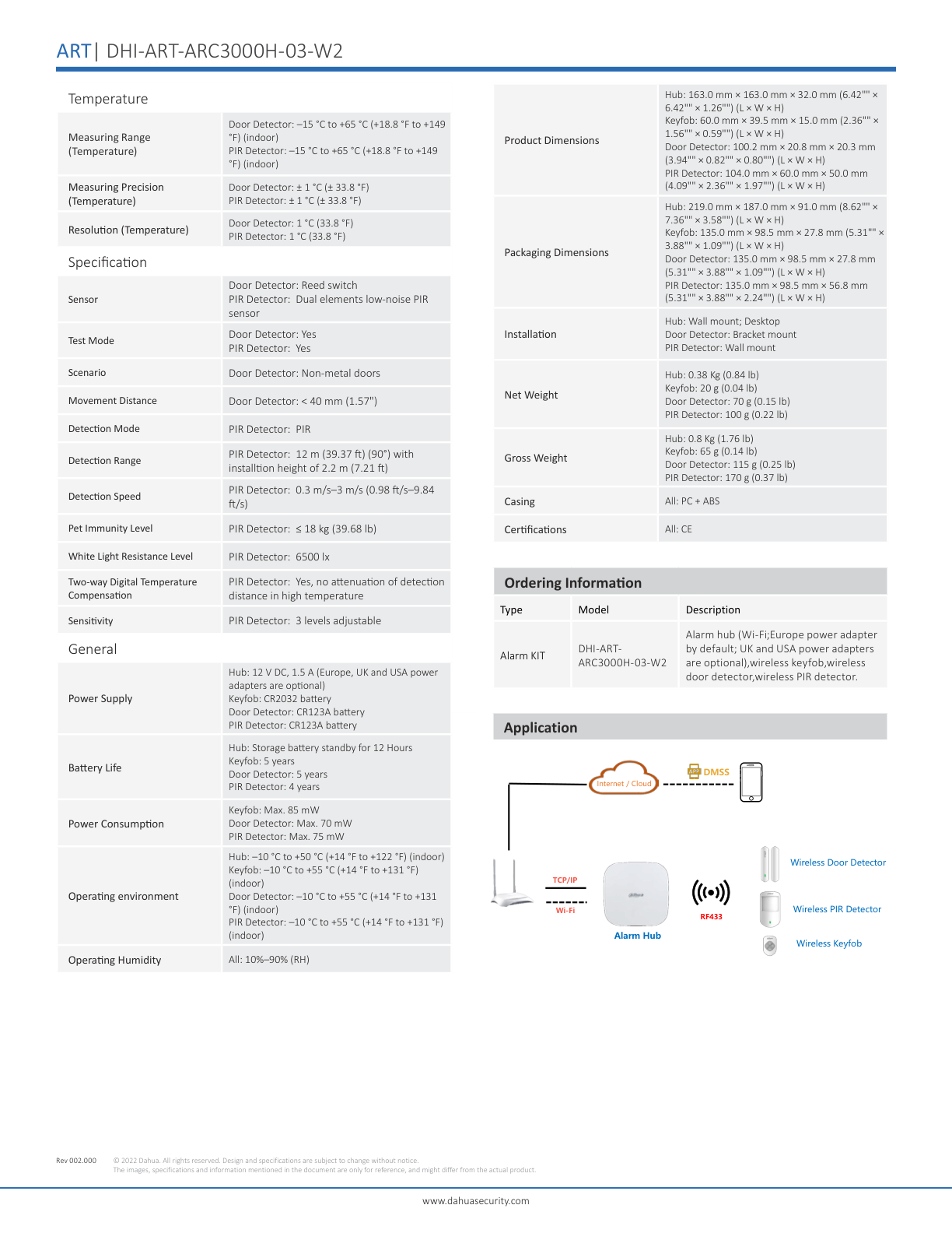 Kit Dahua DHI-ART-ARC3000H-03-W2 de alarma  inalambrico WIFI  y ethernet  incluye panelt un sensor de movimiento control magnetico y control remoto