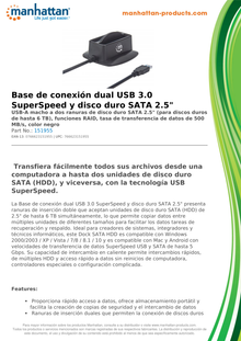 BASE DOCK DUPLICADOR MANHATTAN QUICKDOCK PARA DISCO DURO 2.5 SATA A USB 3.0