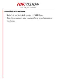 Switch No Administrable de 5 Puertos para Escritorio / Fast Ethernet  10 / 100 Mbps / Diseño Compacto y Estetico