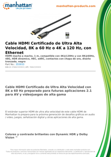 CABLE MANHATTAN HDMI 2.1 TEXTIL M-M 1M 8K 60HZ