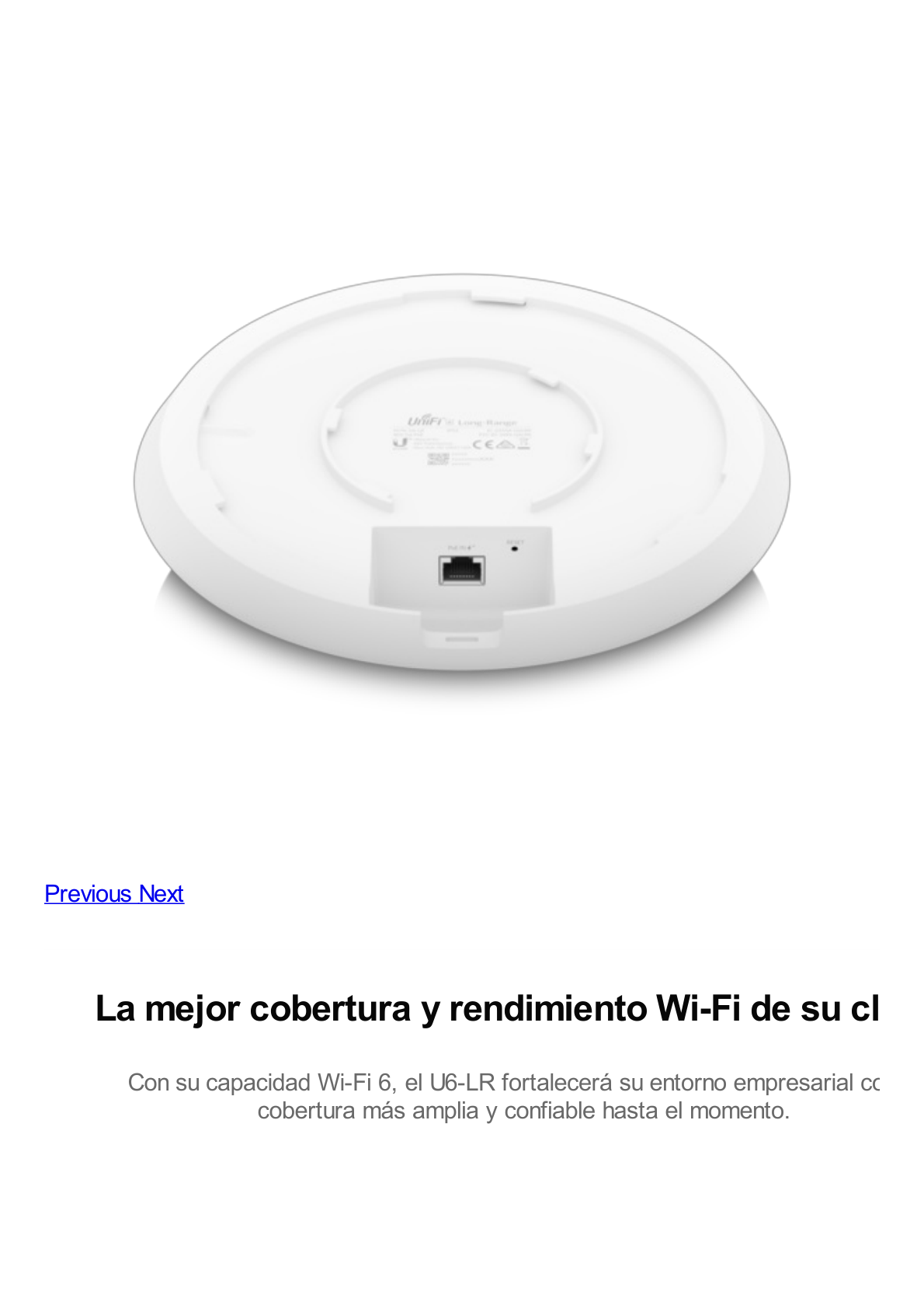 Punto de Acceso UniFi WiFi 6 Long Range doble banda, 5 GHz (4x4 MU-MIMO y OFDMA) y 2.4 GHz 4x4 MIMO