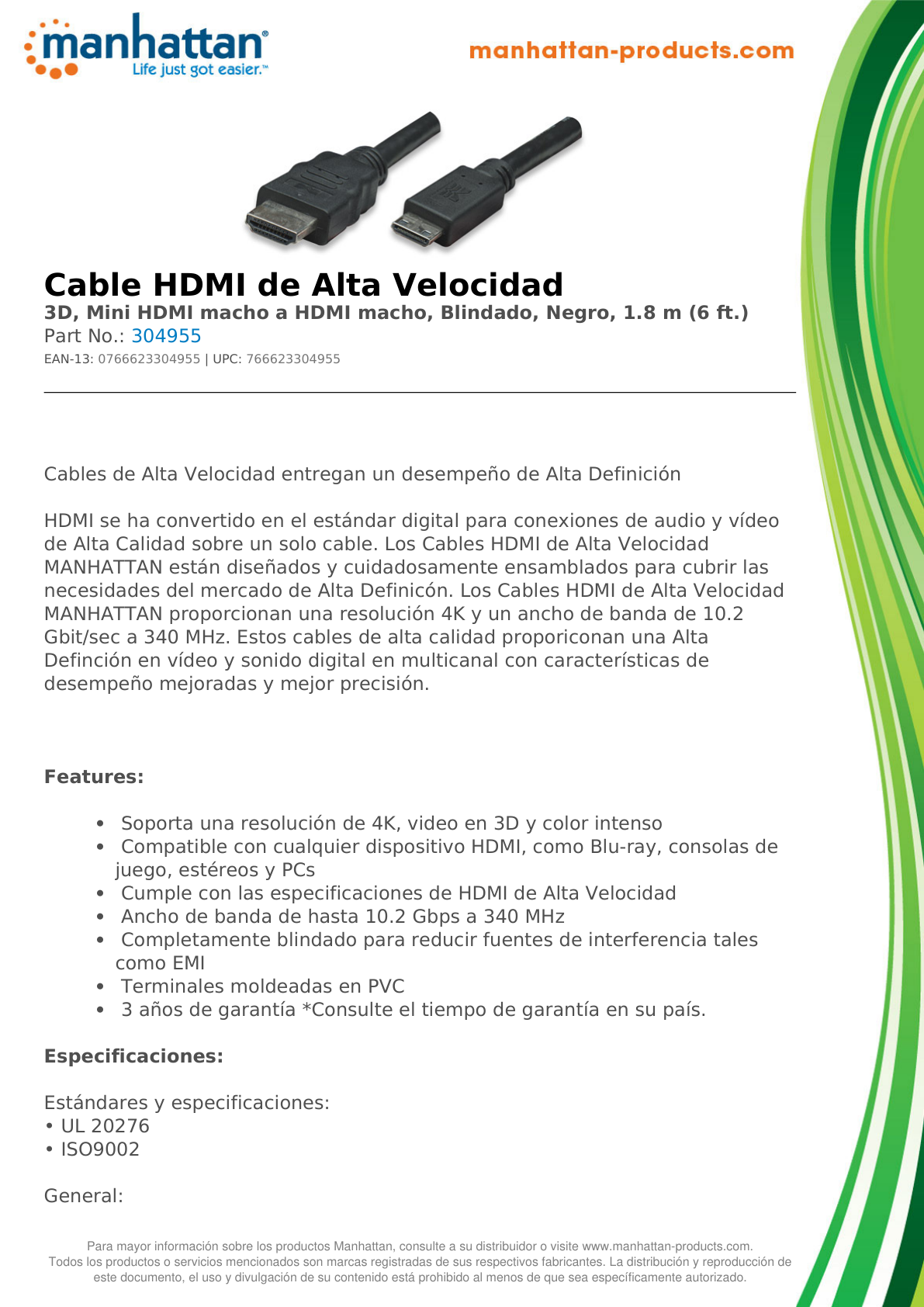 CABLE MANHATTAN HDMI MINI-HDMI 1.8M