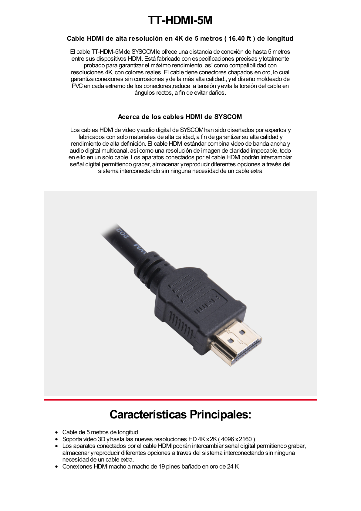 Cable HDMI de 5 Metros (High Speed) / Resolución 4K / Soporta Canal de Retorno de Audio (ARC)/ Soporta 3D / Blindado para Reducir Interferencia / Chapado en Oro / Alta Resistencia y Durabilidad.