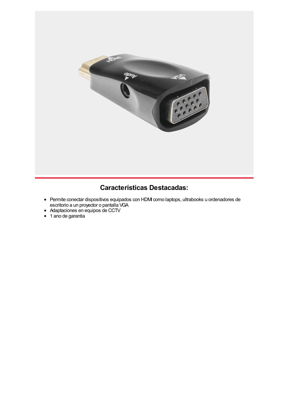 Adaptador (Convertidor) HDMI a VGA  / HDMI Macho a VGA Hembra / Resolución 1920x1080 @ 60Hz  / Adaptador de Audio de 3.5 mm / Chapado en Níquel