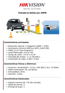 Bala IP 4 Megapixel ANPR para Control de Acceso / Lente Mot. 2.8 mm - 12 mm / Reconocimiento y Captura de Placas Vehiculares / IP67 / IK10 / PoE / Alarmas I/O