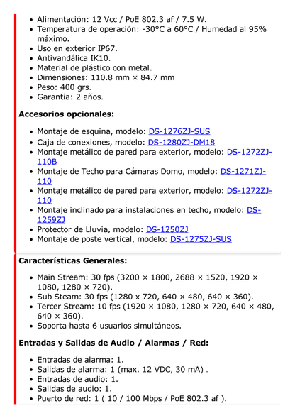 Domo IP 6 Megapixel / Lente 2.8 mm / 30 mts IR EXIR /Exterior IP67 / IK10 / WDR 120 dB/ PoE / ACUSENSE (Evita Falsas Alarmas) / Entrada y Salida de Audio y Alarma / MicroSD / ONVIF / ACUSEARCH