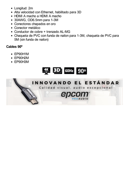 Cable HDMI Angulo 90º| 2m | Alta Definición | Version 2.0 | Alta velocidad 18Gbps | 4K@60Hz |